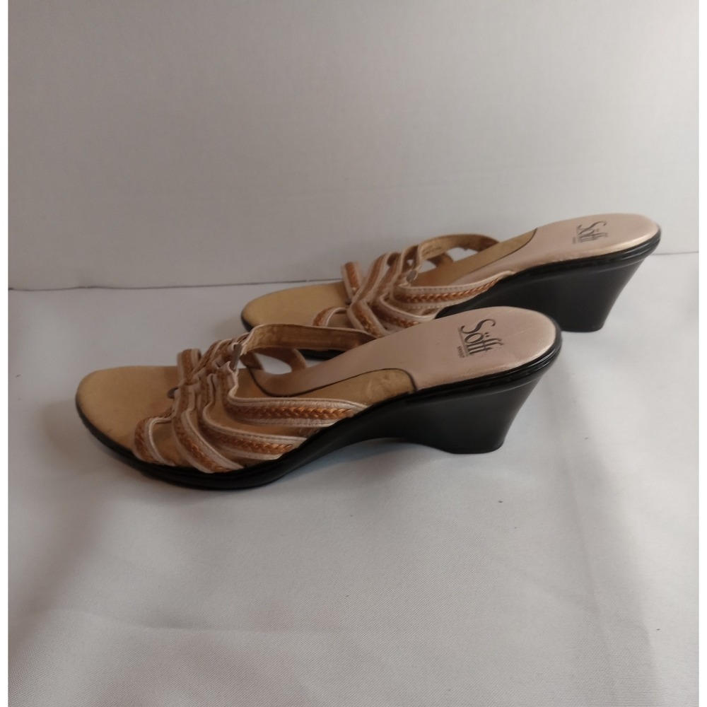 Sofft Size 9.5 Wedge Sandals Strappy Tan Slides Women's Shoes